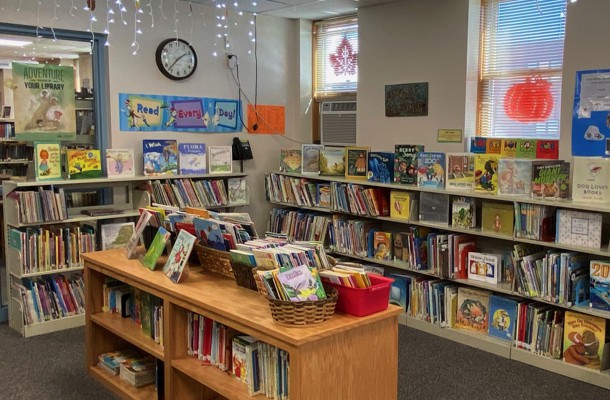 Library Area With Books On Shelves